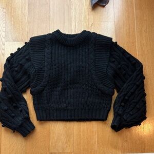 FARM Rio Black Textured Knit Sweater